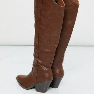 Chocolate Faux Leather Embroidered Cowboy Boots main image 1